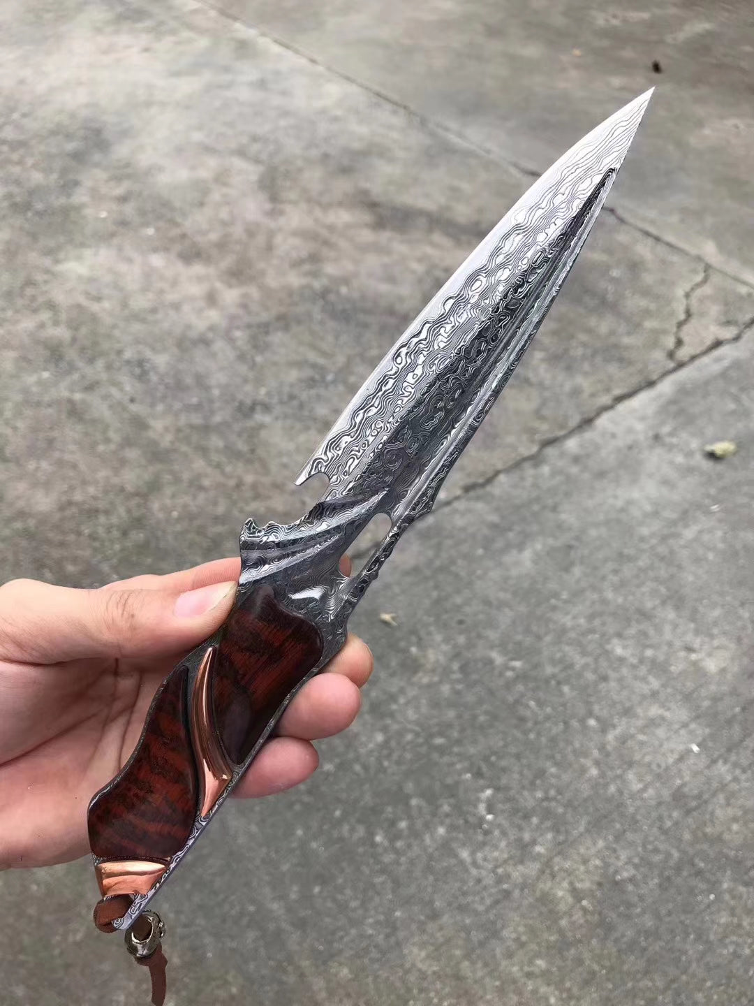 JAPANESE DAMASCUS VG10 HUNTING KNIFE BLOOD GROOVED FULL TANG - AK-HT0413