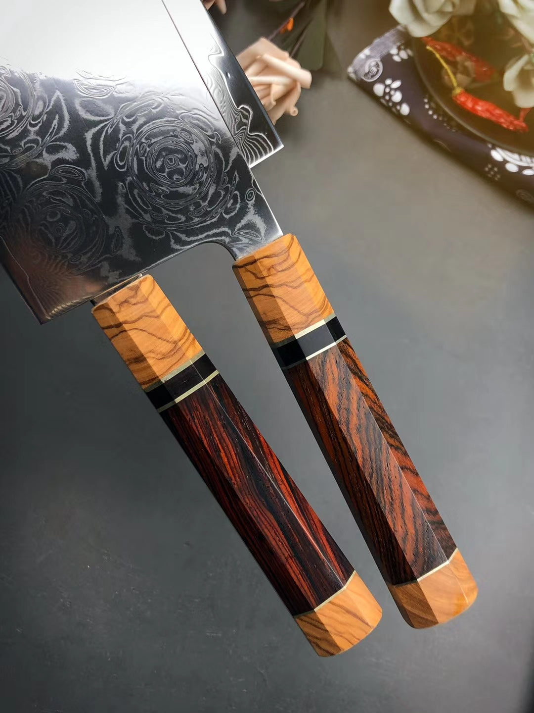 VG10 Damascus Knife Cleaver Rose Pattern Blade - AK-DL0535