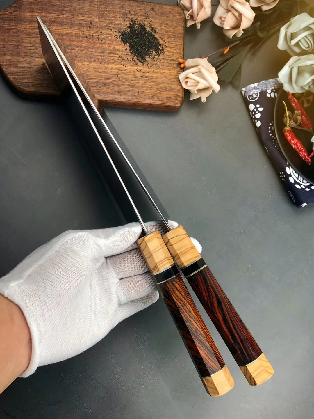 VG10 Damascus Knife Cleaver Rose Pattern Blade - AK-DL0535