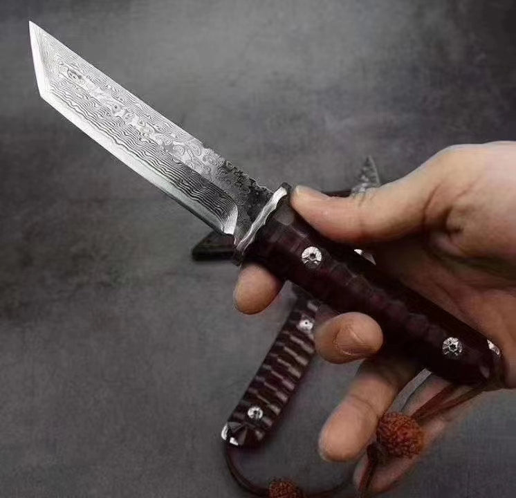 Japanese VG10 Damascus Hunting Knife Katana Knife Samurai Full Tang Sword Tanto - AK-HT0570