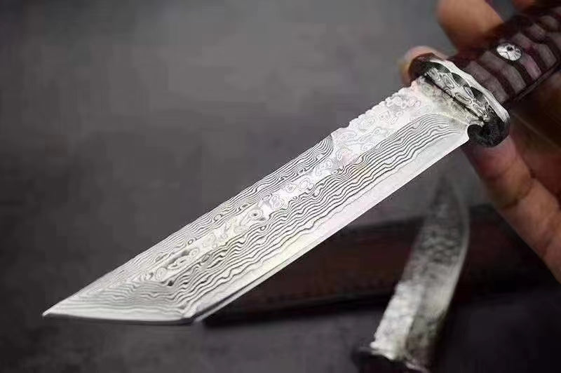 Japanese VG10 Damascus Hunting Knife Katana Knife Samurai Full Tang Sword Tanto - AK-HT0570