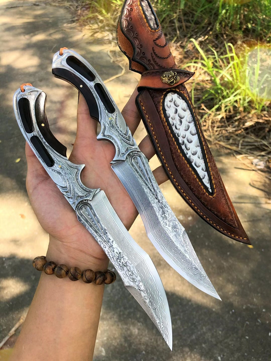 TACTICAL VG10 DAMASCUS FULL TANG FIXED BLADE HUNTING KNIFE- AK-HT0574