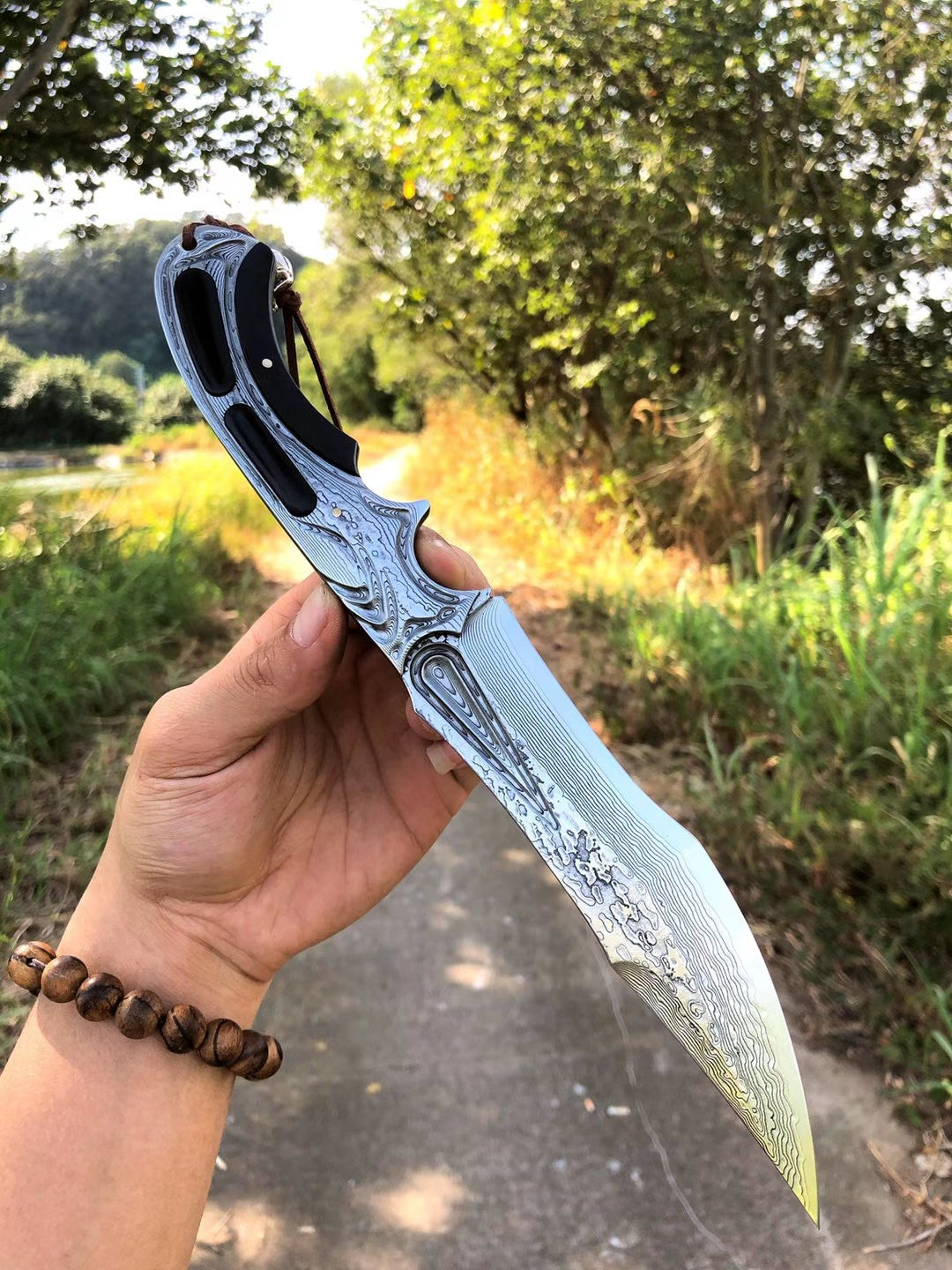 TACTICAL VG10 DAMASCUS FULL TANG FIXED BLADE HUNTING KNIFE- AK-HT0574