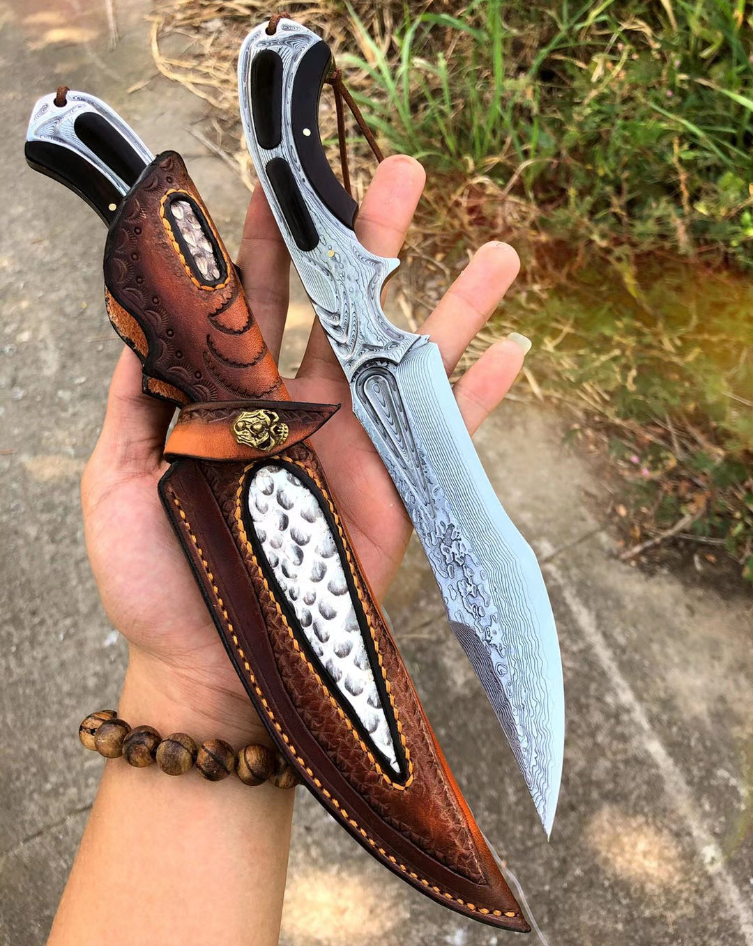 TACTICAL VG10 DAMASCUS FULL TANG FIXED BLADE HUNTING KNIFE- AK-HT0574