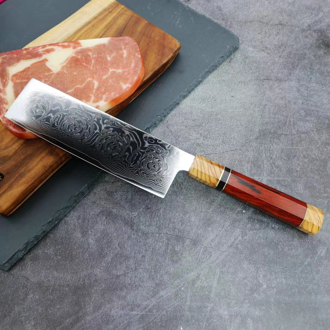 Japanese VG10 Damascus Nakiri knife Kitchen Knives Rose Pattern - AK-DV0580