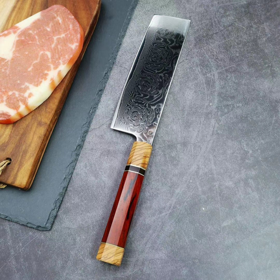 Japanese VG10 Damascus Nakiri knife Kitchen Knives Rose Pattern - AK-DV0580