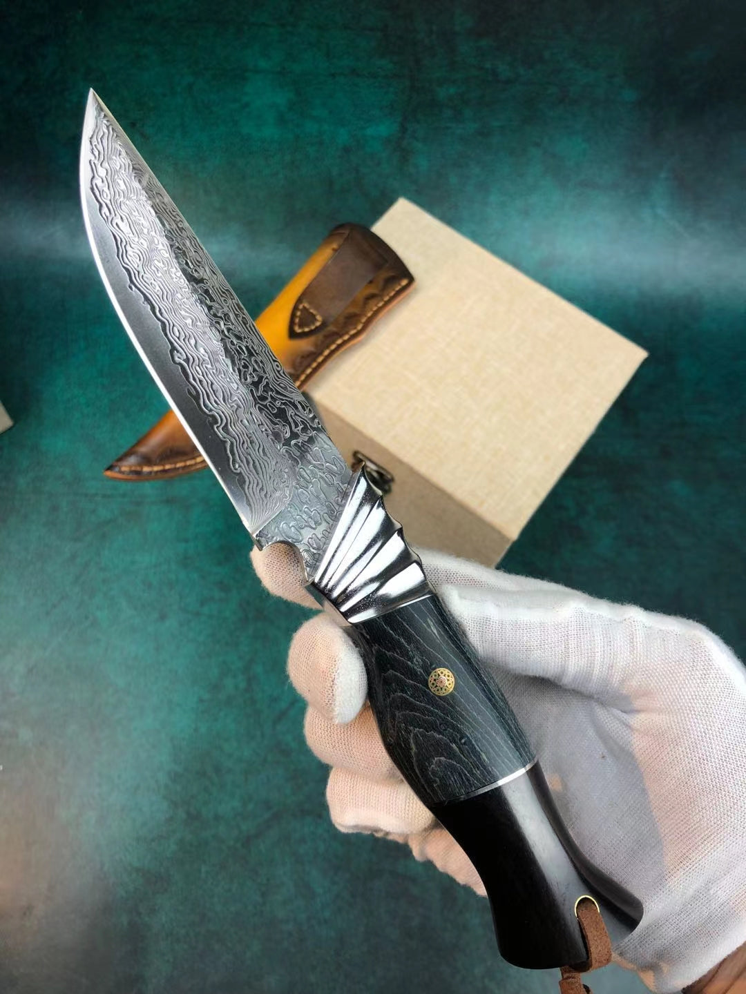 Damascus Survival Outdoor Camping Hunting Knife Fixed Blade w/ Sheath - AK-HT0394