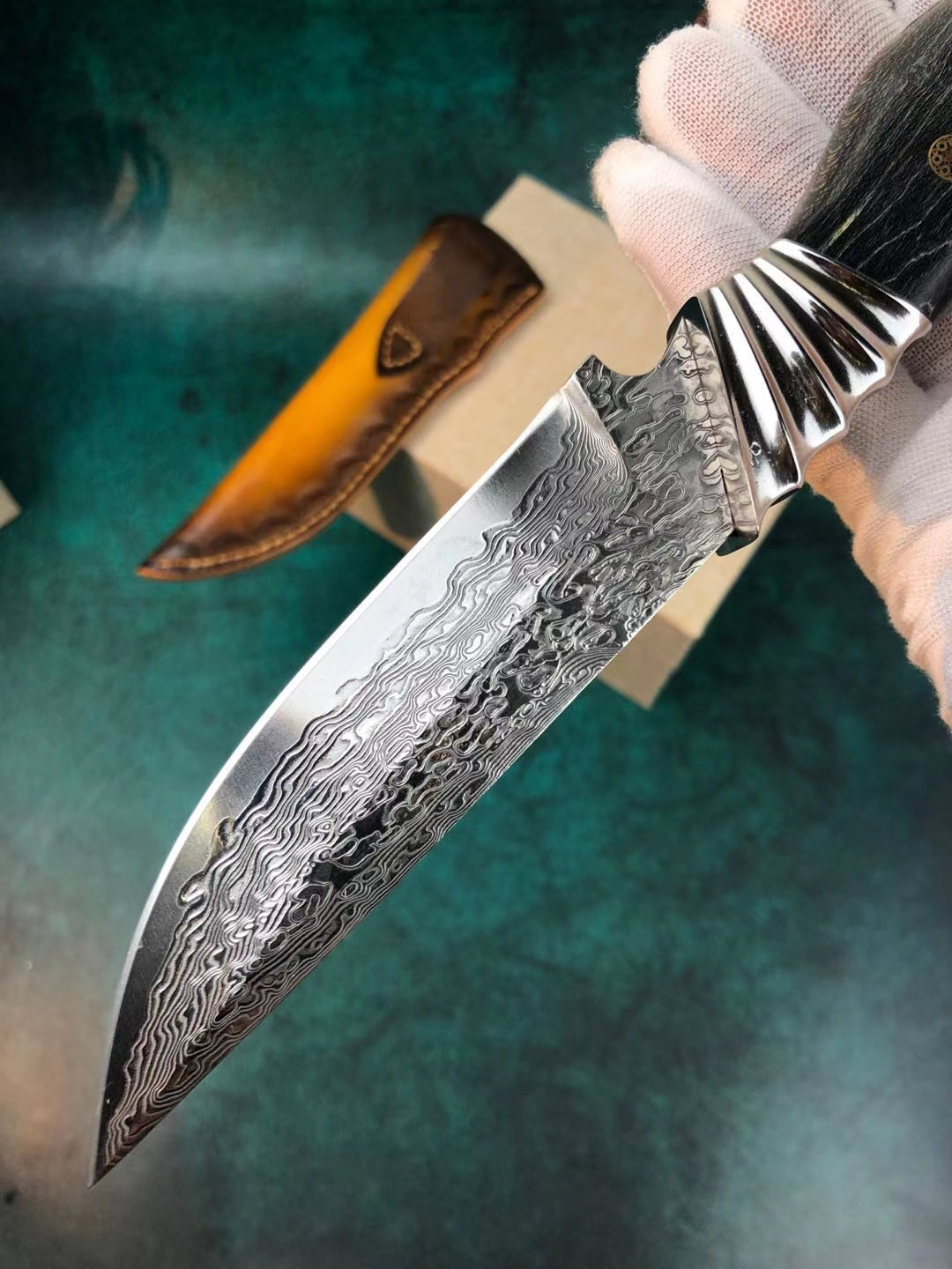 Damascus Survival Outdoor Camping Hunting Knife Fixed Blade w/ Sheath - AK-HT0394