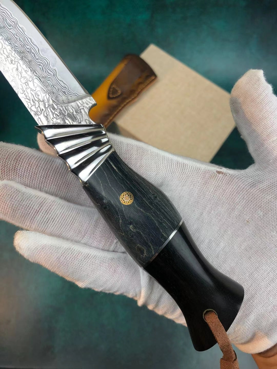 Damascus Survival Outdoor Camping Hunting Knife Fixed Blade w/ Sheath - AK-HT0394