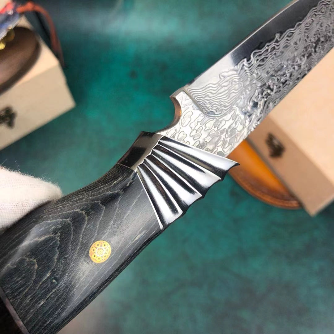 Damascus Survival Outdoor Camping Hunting Knife Fixed Blade w/ Sheath - AK-HT0394