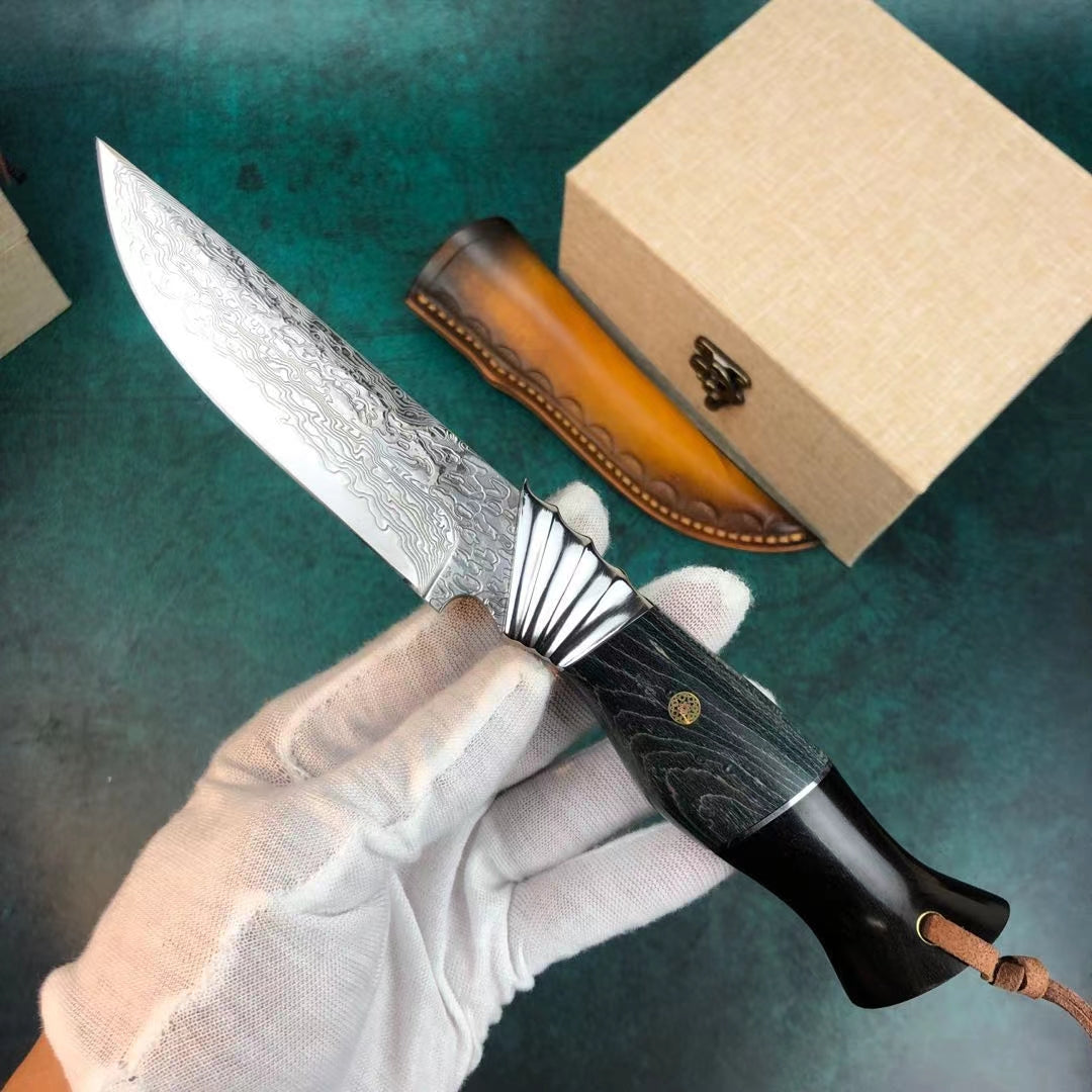 Damascus Survival Outdoor Camping Hunting Knife Fixed Blade w/ Sheath - AK-HT0394