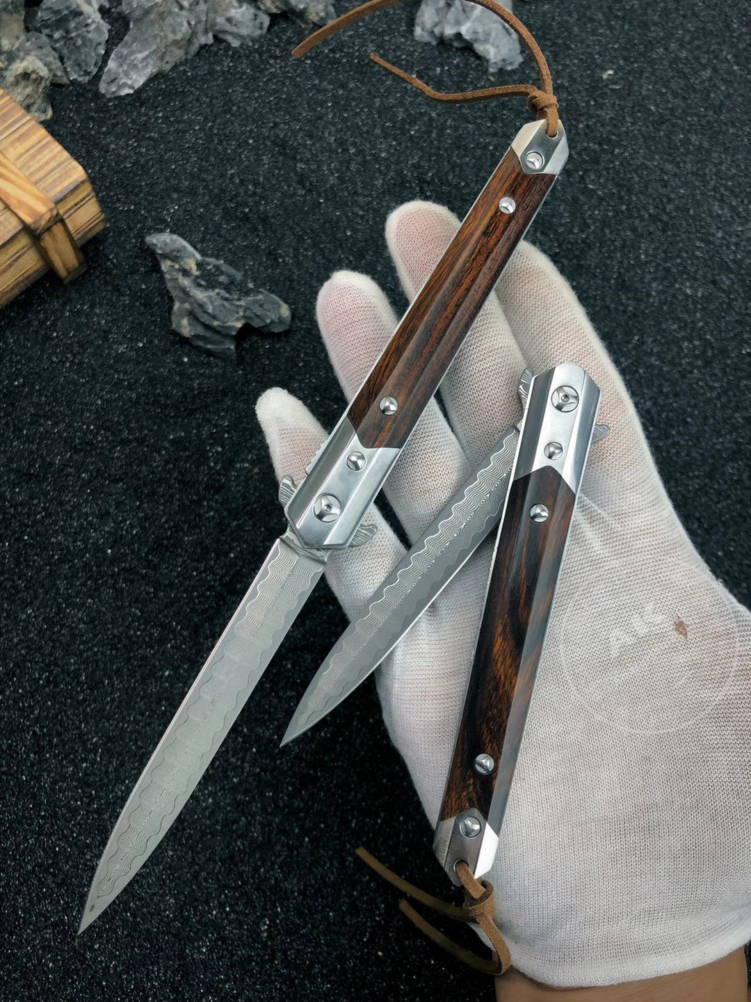 Vg10 Damascus Flipper Knife Folding Blade Tactical Knife Needle Point - AK-HT0590