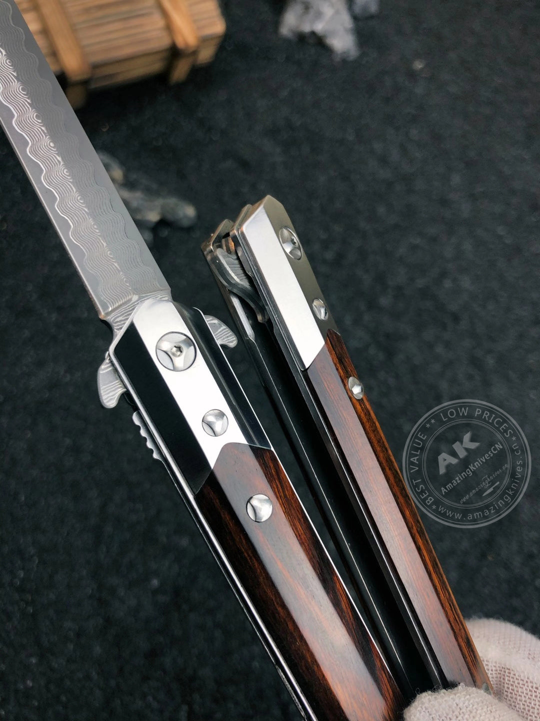 Vg10 Damascus Flipper Knife Folding Blade Tactical Knife Needle Point - AK-HT0590