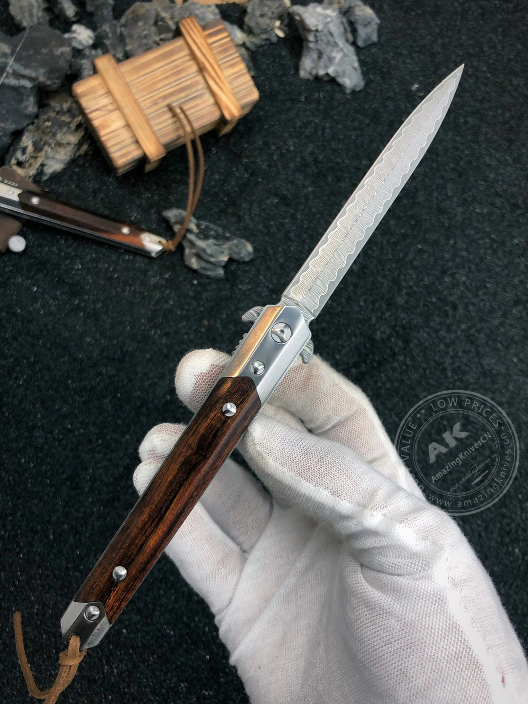 Vg10 Damascus Flipper Knife Folding Blade Tactical Knife Needle Point - AK-HT0590