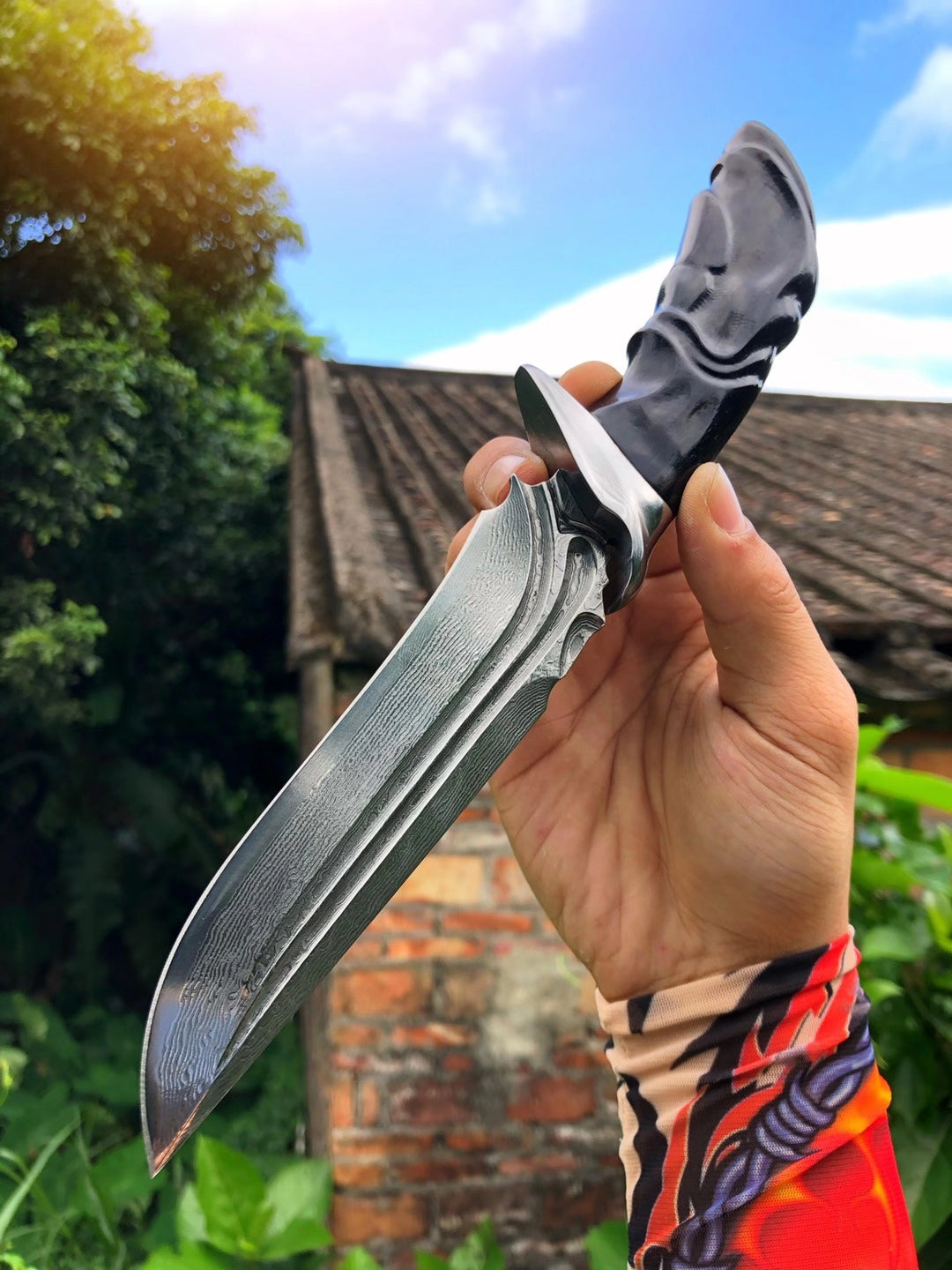 Handcrafted 85 Layer Damascus Hunting Knife Survival Art Knife w/ Sheath Ebony- AK-HT0596