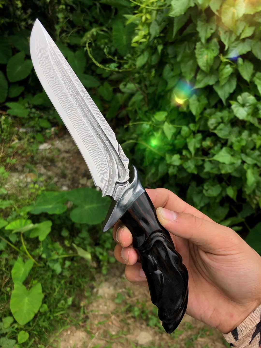 Handcrafted 85 Layer Damascus Hunting Knife Survival Art Knife w/ Sheath Ebony- AK-HT0596