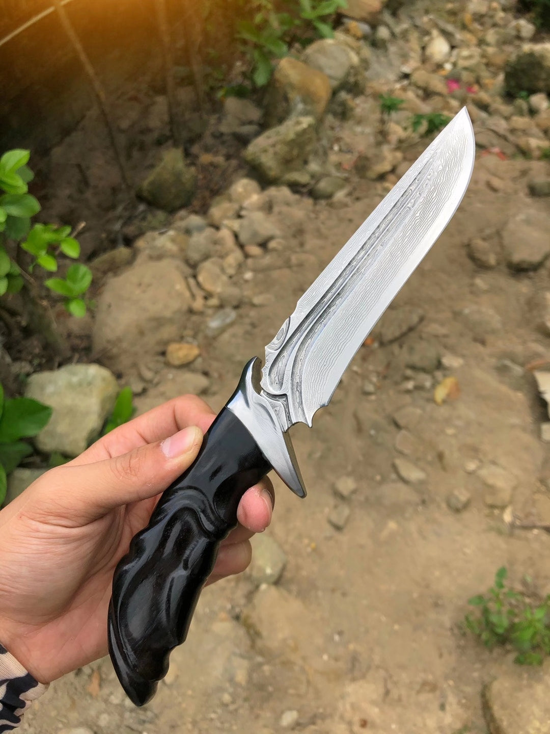 Handcrafted 85 Layer Damascus Hunting Knife Survival Art Knife w/ Sheath Ebony- AK-HT0596