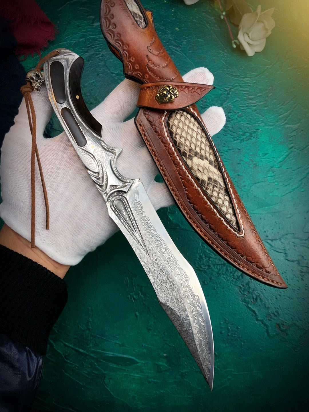 TACTICAL VG10 DAMASCUS FULL TANG FIXED BLADE HUNTING KNIFE- AK-HT0574