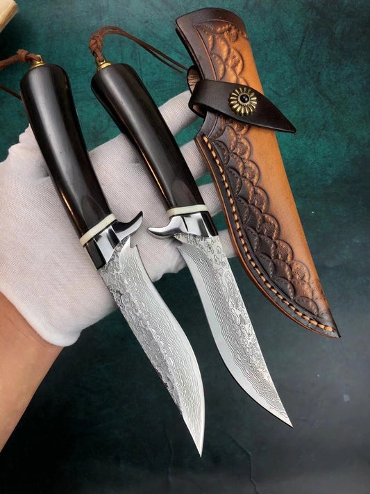 VG10 Damascus Hunting Knife Handcrafted Survival Bowie Fixed Blade Ebony Handle - AK-HT0492