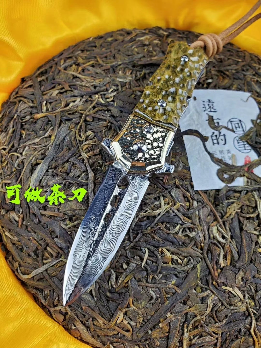 DAMASCUS FLIPPER FOLDING KNIFE DAGGER BONE HANDLE BALL BEARING - AK-HT0458