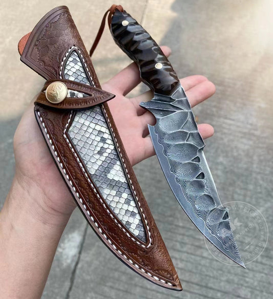 Fixed Blade Japanese Vg10 Damascus Steel Tactical Hunting Knife - AK-HT0326