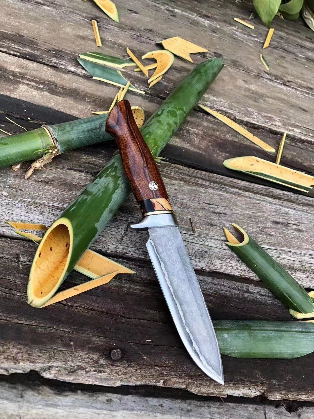 Rare Handforged Damascus Steel Ironwood Straight Hunting Outdoor Knife with Sheath- AK-HT0652