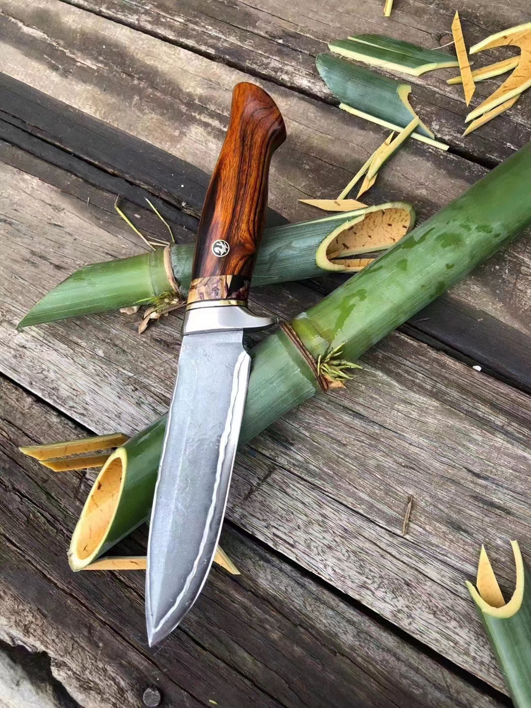 Rare Handforged Damascus Steel Ironwood Straight Hunting Outdoor Knife with Sheath- AK-HT0652