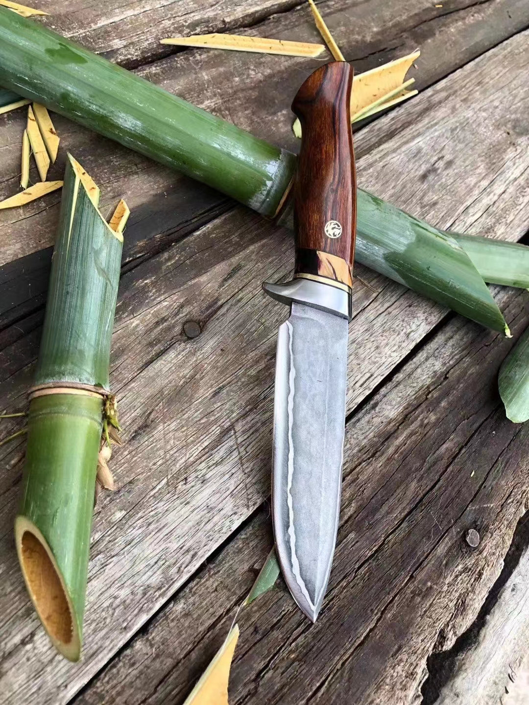 Rare Handforged Damascus Steel Ironwood Straight Hunting Outdoor Knife with Sheath- AK-HT0652
