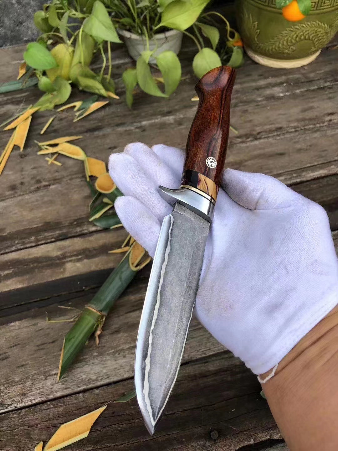 Rare Handforged Damascus Steel Ironwood Straight Hunting Outdoor Knife with Sheath- AK-HT0652