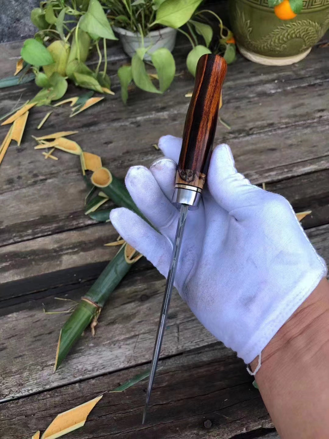 Rare Handforged Damascus Steel Ironwood Straight Hunting Outdoor Knife with Sheath- AK-HT0652