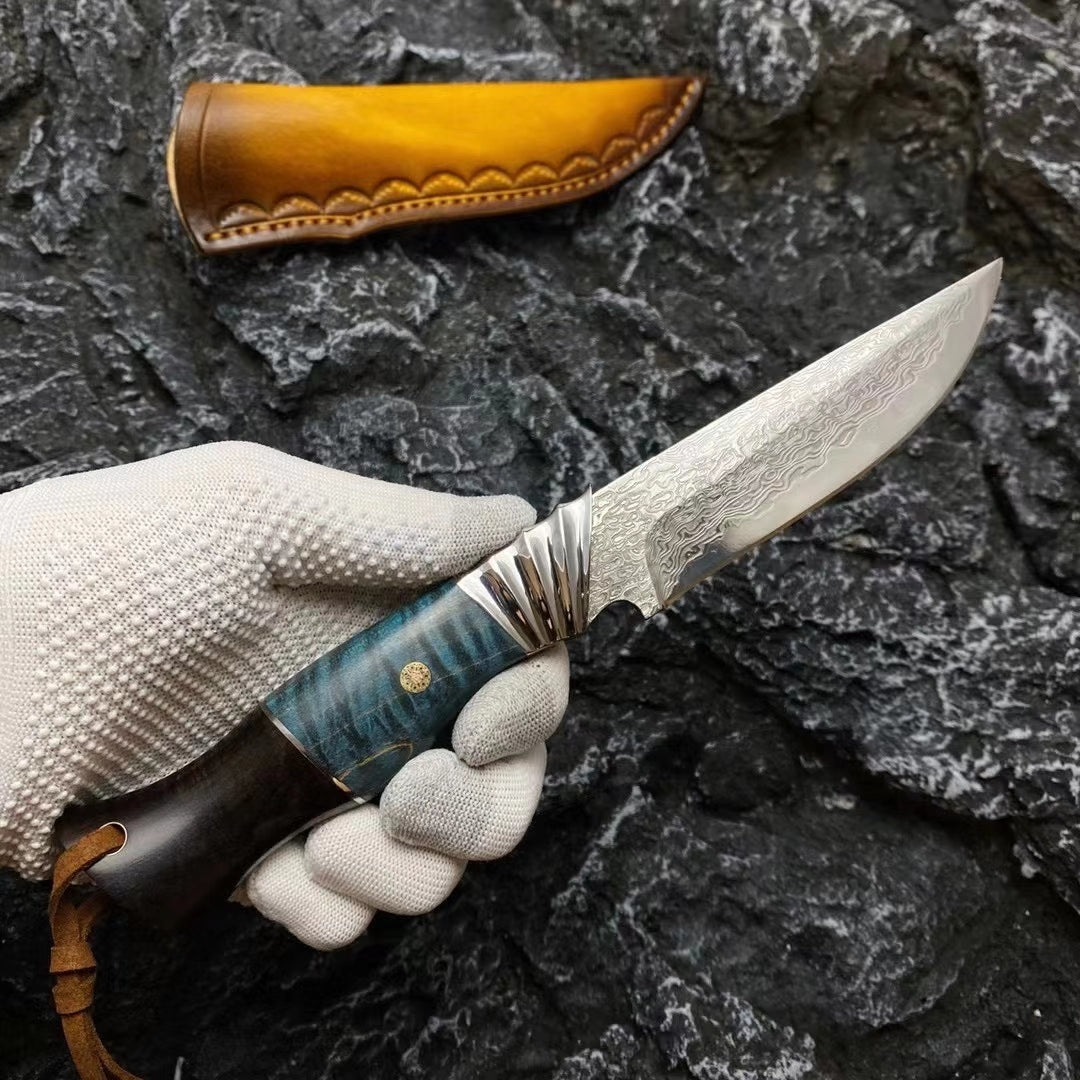 Damascus Survival Outdoor Camping Hunting Knife Fixed Blade w/ Sheath - AK-HT0394