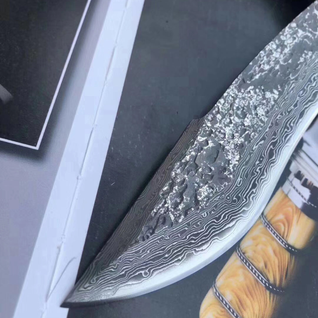 VG10 Damascus Steel Ebony Wood Straight Hunting Outdoor Sheath Camping Gear - AK-HT0677