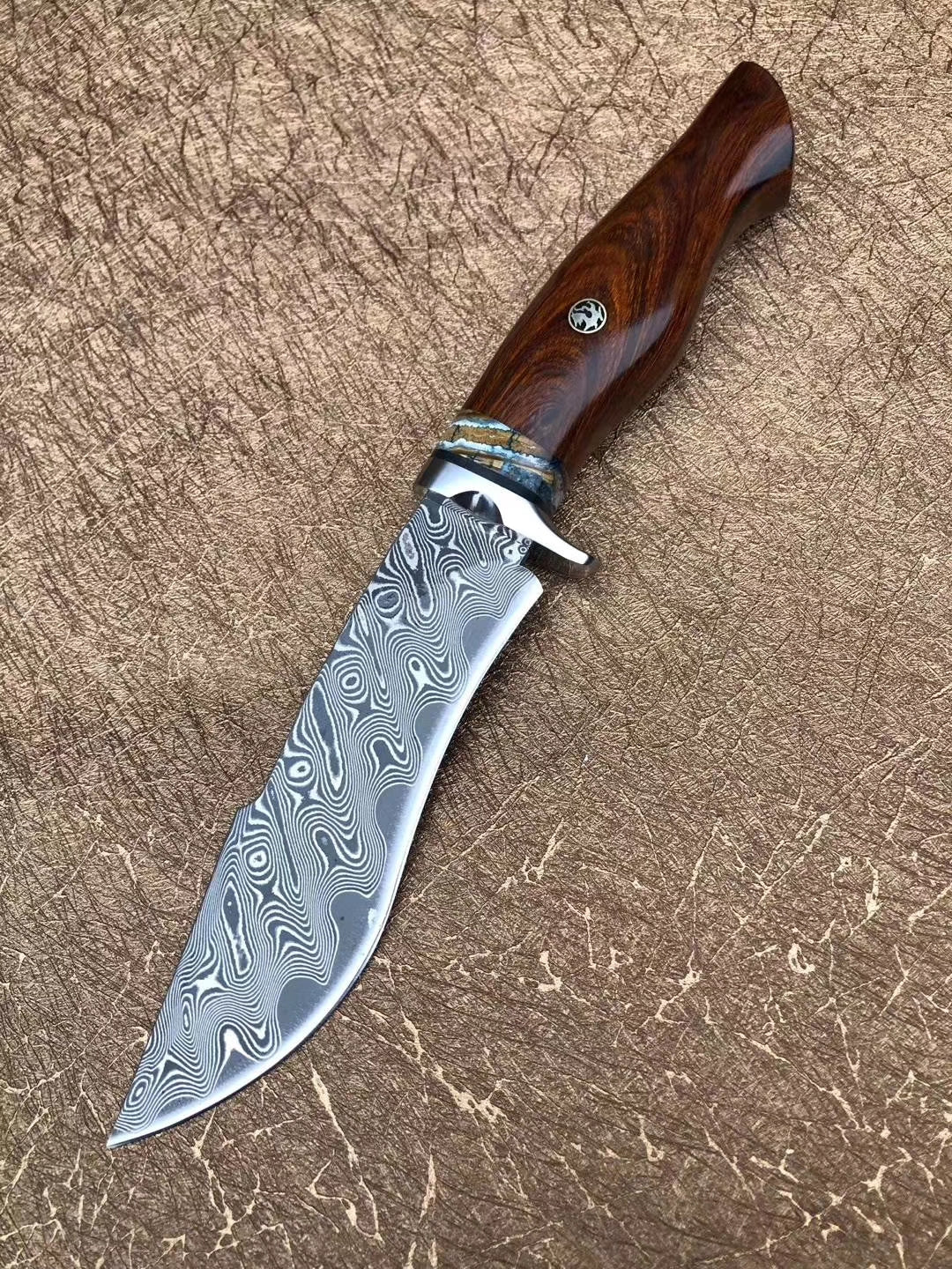 Handmade Damascus Hunting Knife Fixed Blade Rescue Survival Gear Tactical Bowie - AK-HT0516-B