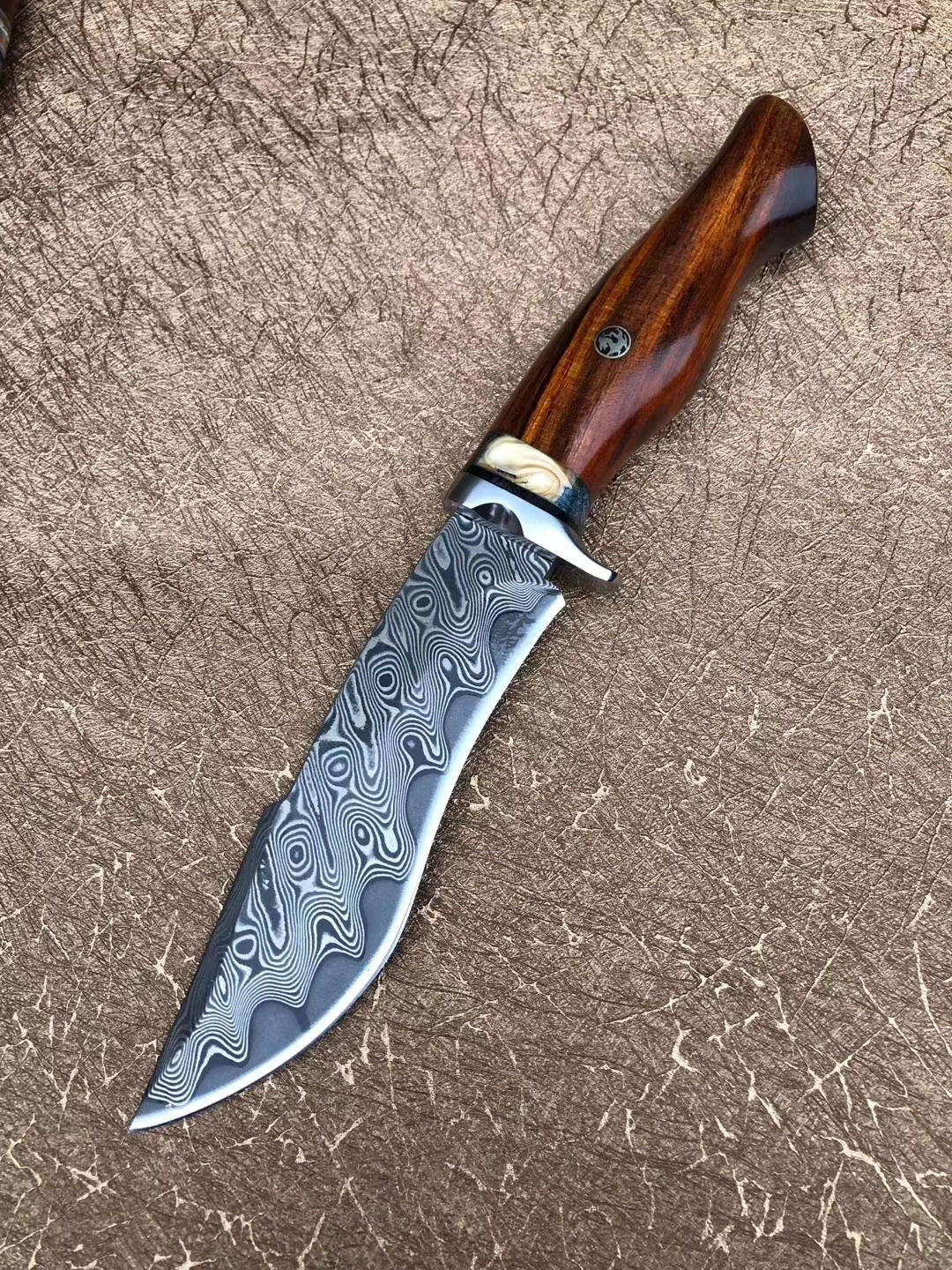 Handmade Damascus Hunting Knife Fixed Blade Rescue Survival Gear Tactical Bowie - AK-HT0516-B