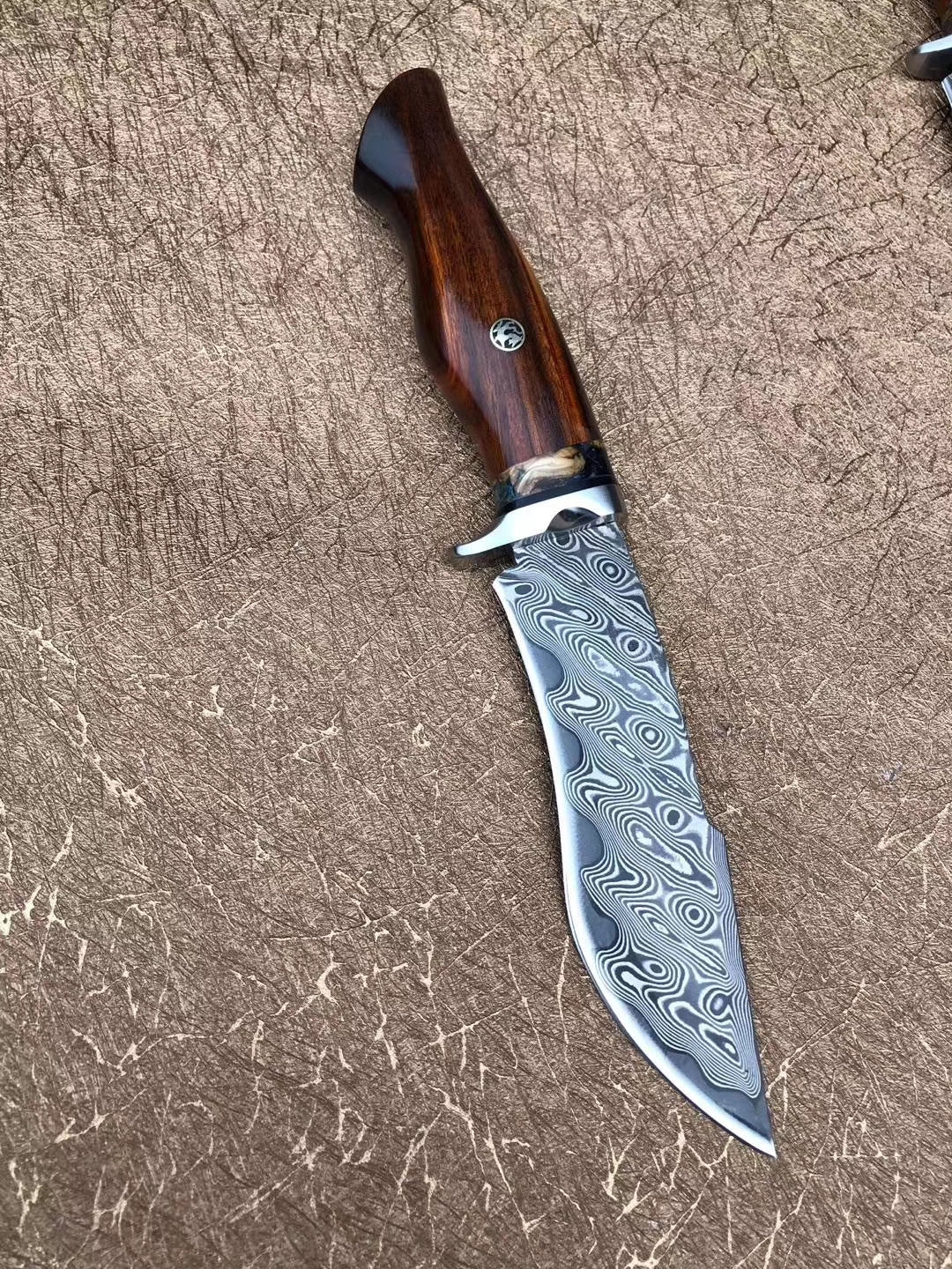 Handmade Damascus Hunting Knife Fixed Blade Rescue Survival Gear Tactical Bowie - AK-HT0516-B