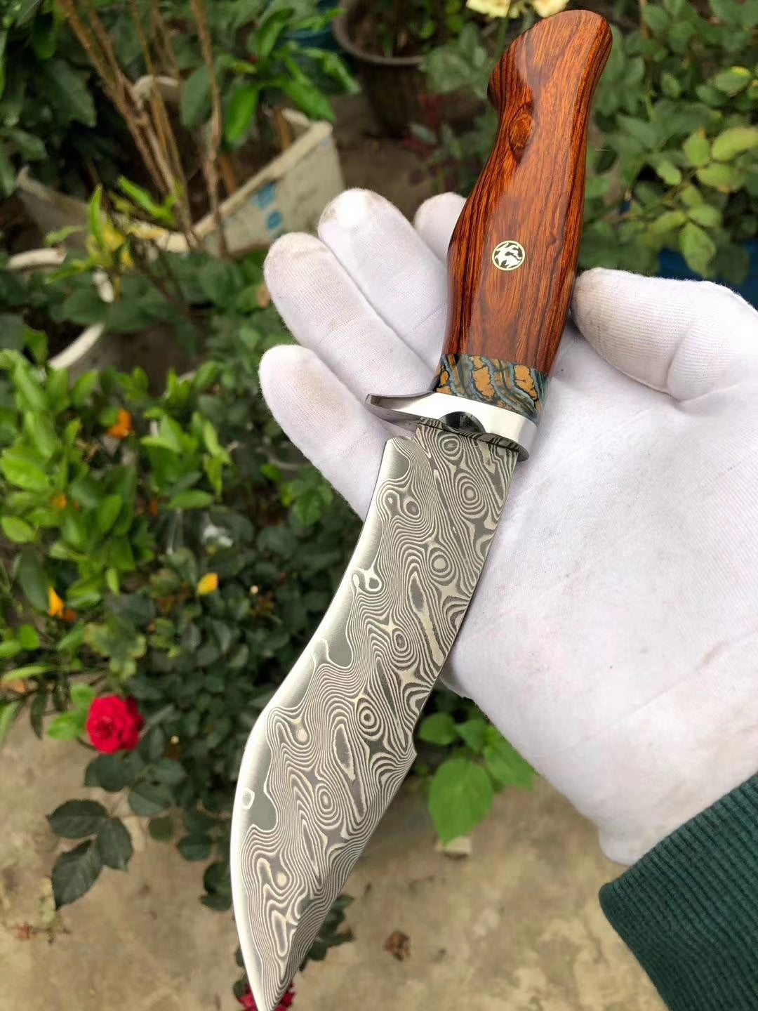 Handmade Damascus Hunting Knife Fixed Blade Rescue Survival Gear Tactical Bowie - AK-HT0516-B