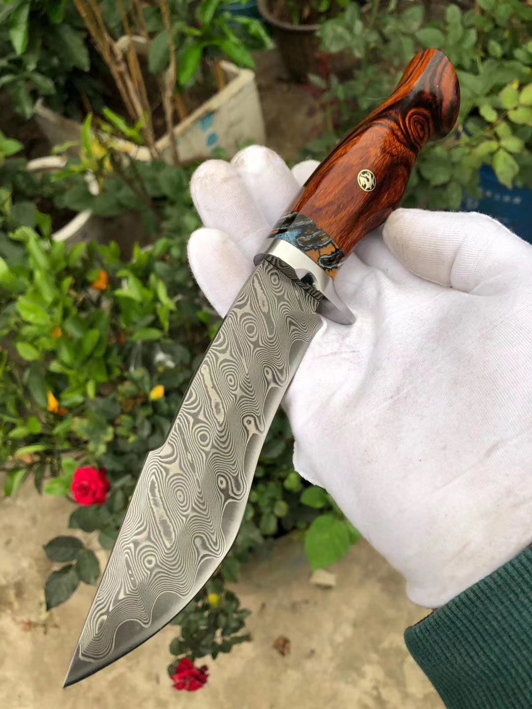 Handmade Damascus Hunting Knife Fixed Blade Rescue Survival Gear Tactical Bowie - AK-HT0516-B