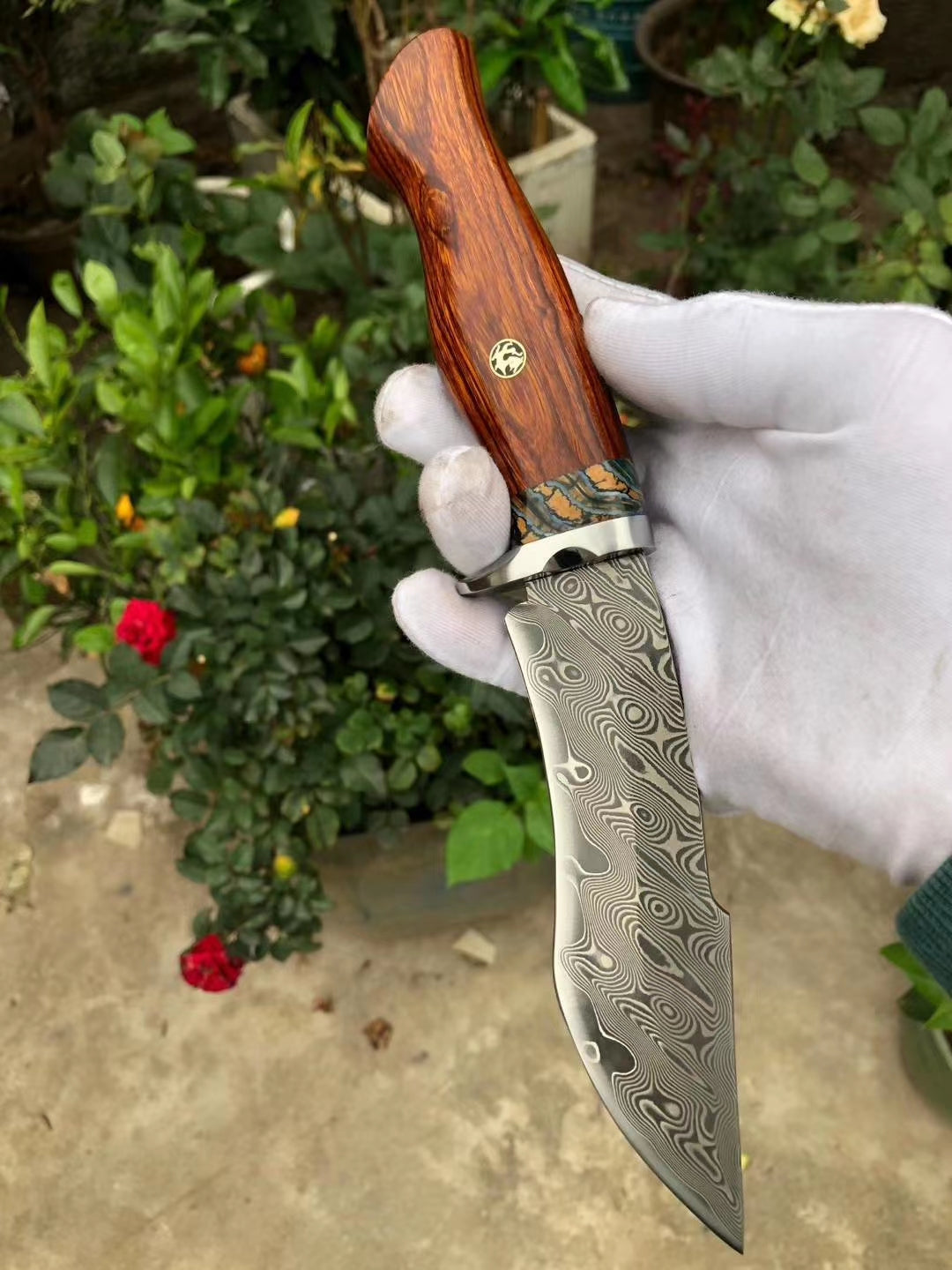 Handmade Damascus Hunting Knife Fixed Blade Rescue Survival Gear Tactical Bowie - AK-HT0516-B