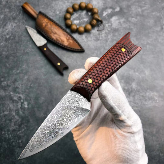 VG10 Steel Hunting Knife Damascus Camping Fixed Blade Full Tang - AK-HT0703