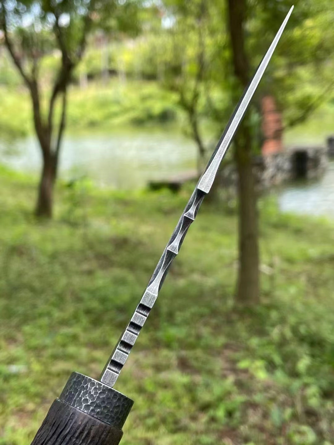 Hunting Damascus Bowie Knife Rescue Survival Knife Collectible Handmade Knife Wolf Head - AK-HT0708