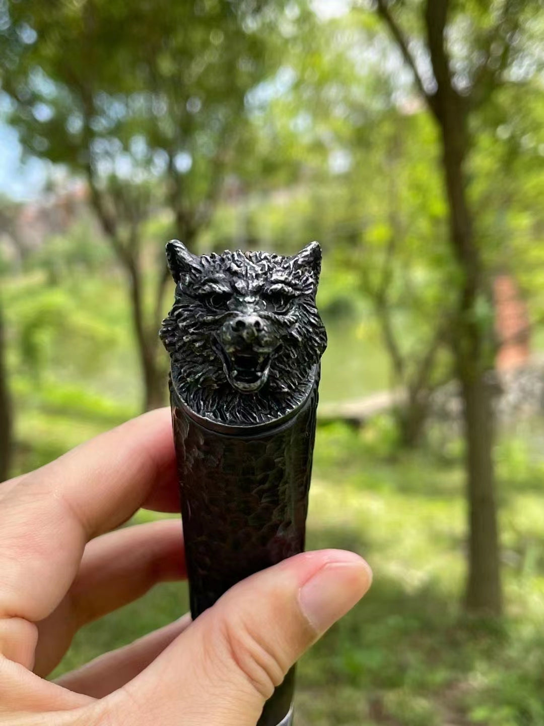 Hunting Damascus Bowie Knife Rescue Survival Knife Collectible Handmade Knife Wolf Head - AK-HT0708