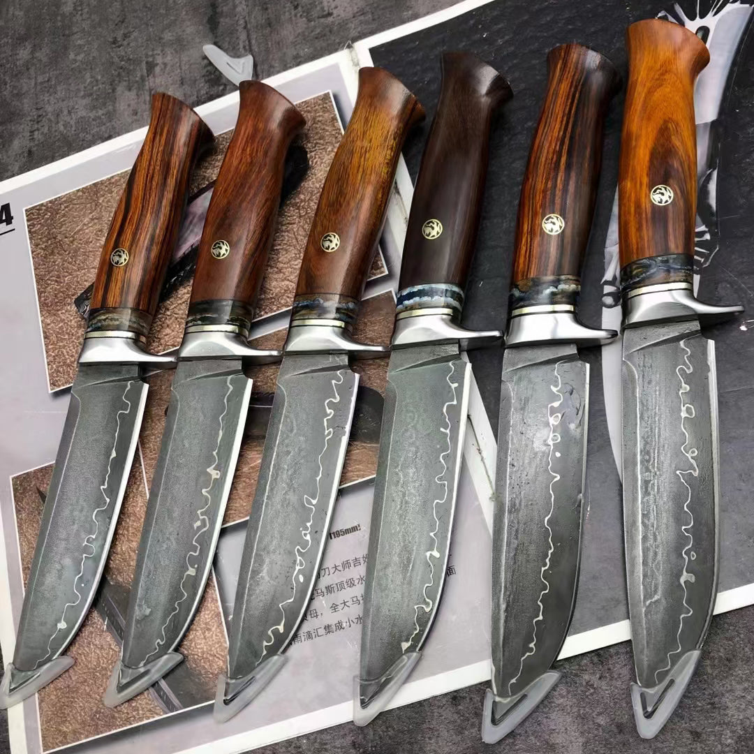 Rare Handforged Damascus Steel Ironwood Straight Hunting Outdoor Knife with Sheath- AK-HT0652