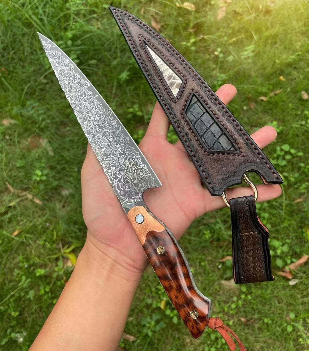 Japanese VG10 Damascus Steel Chef Knife Full Tang Kitchen Knife with Sheath - AK-DC0517