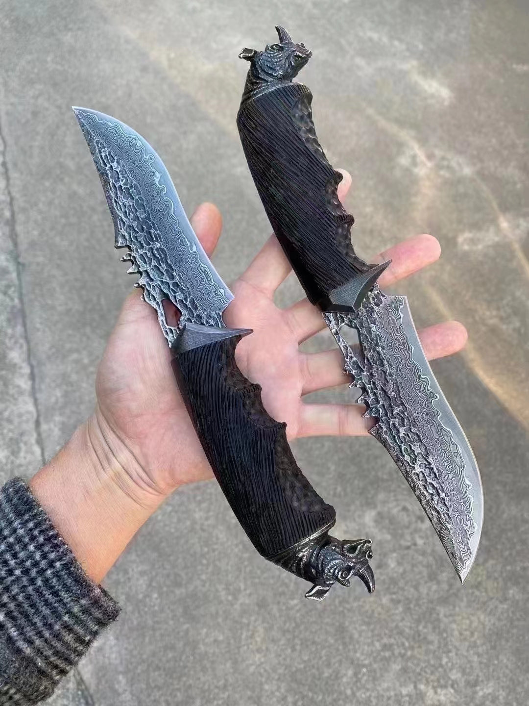 Damascus Fixed Blade VG10 Steel Hunting Knife Art Handcrafted Ebony Black Rhino -AK-HT0741