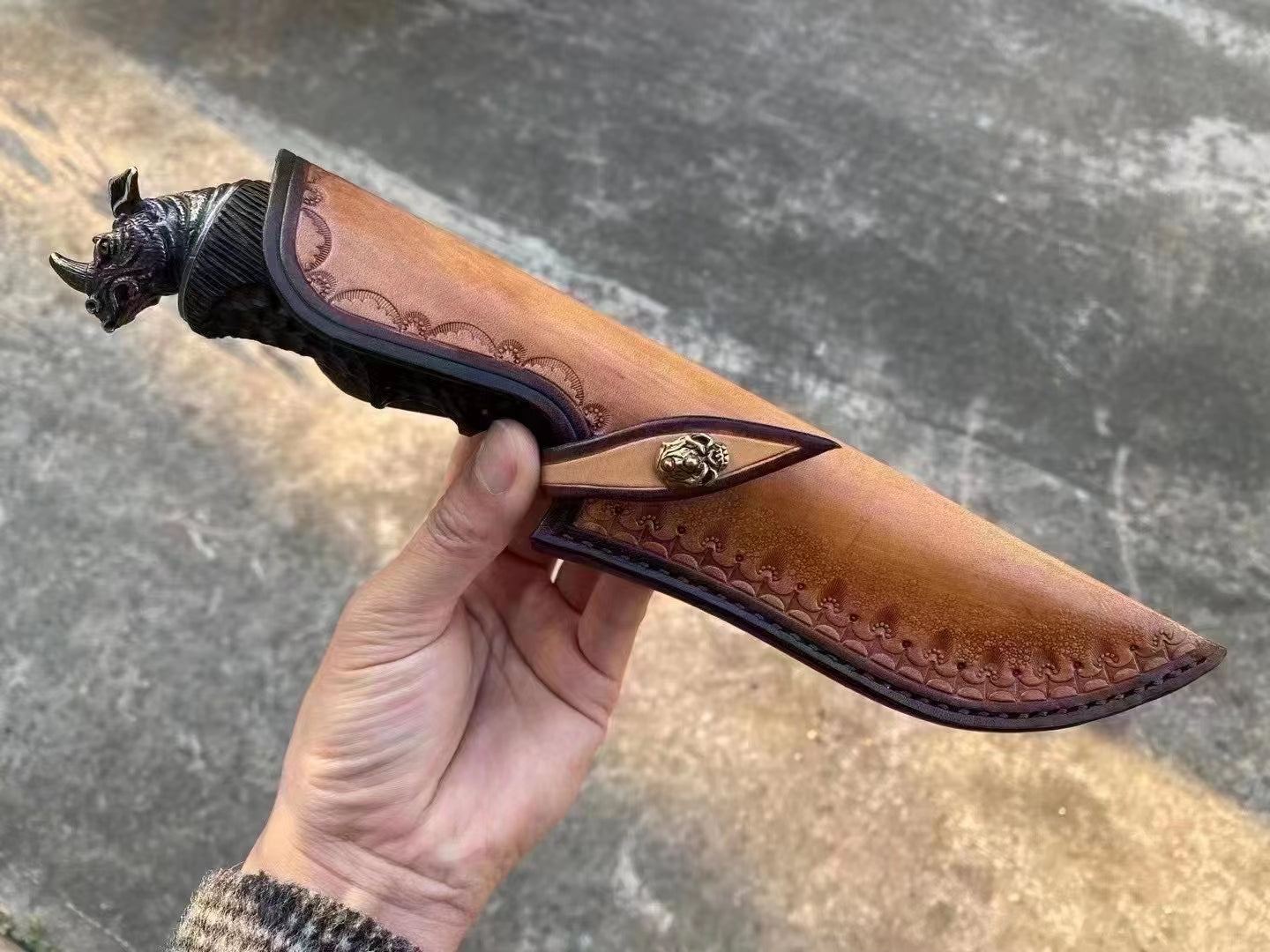 Damascus Fixed Blade VG10 Steel Hunting Knife Art Handcrafted Ebony Black Rhino -AK-HT0741