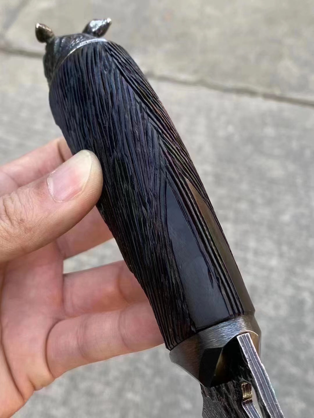 Damascus Fixed Blade VG10 Steel Hunting Knife Art Handcrafted Ebony Black Rhino -AK-HT0741