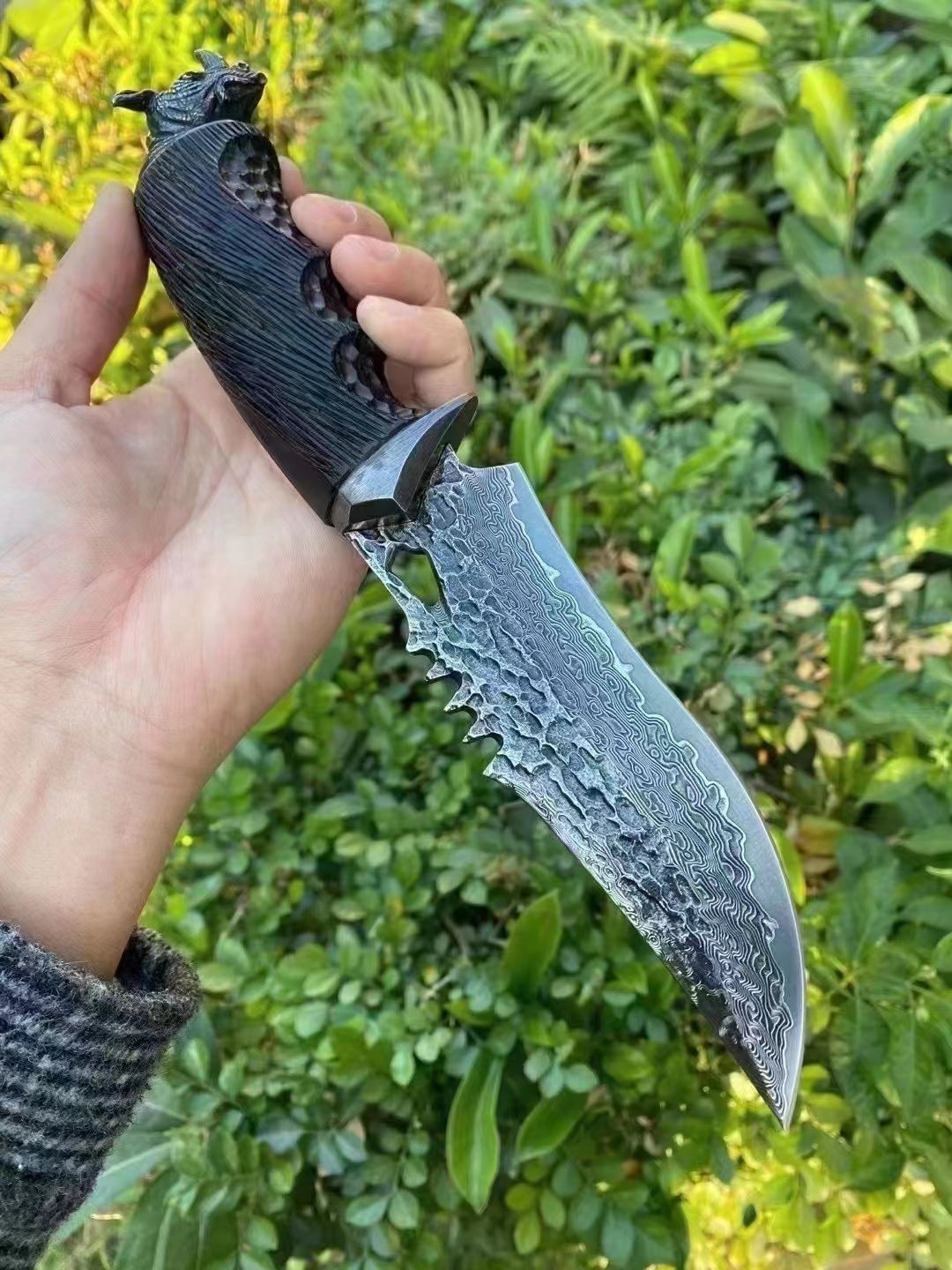 Damascus Fixed Blade VG10 Steel Hunting Knife Art Handcrafted Ebony Black Rhino -AK-HT0741