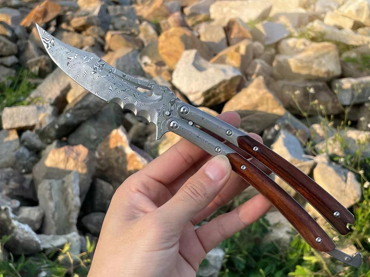 Collectible Vg10 Damascus Steel Folding Knife Survival Pocket Knife with Desert Ironwood Handle- AK-HT0756