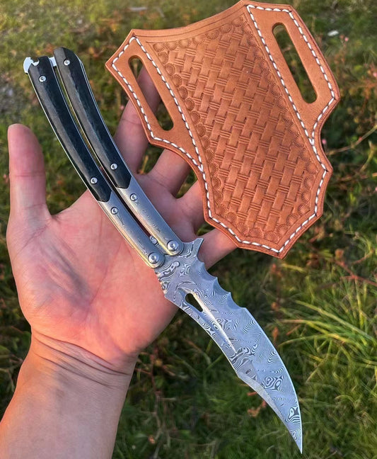 VG10 Damascus Steel Collectible Folding Knife Survival Knife with Bone Handle - AK-HT0755