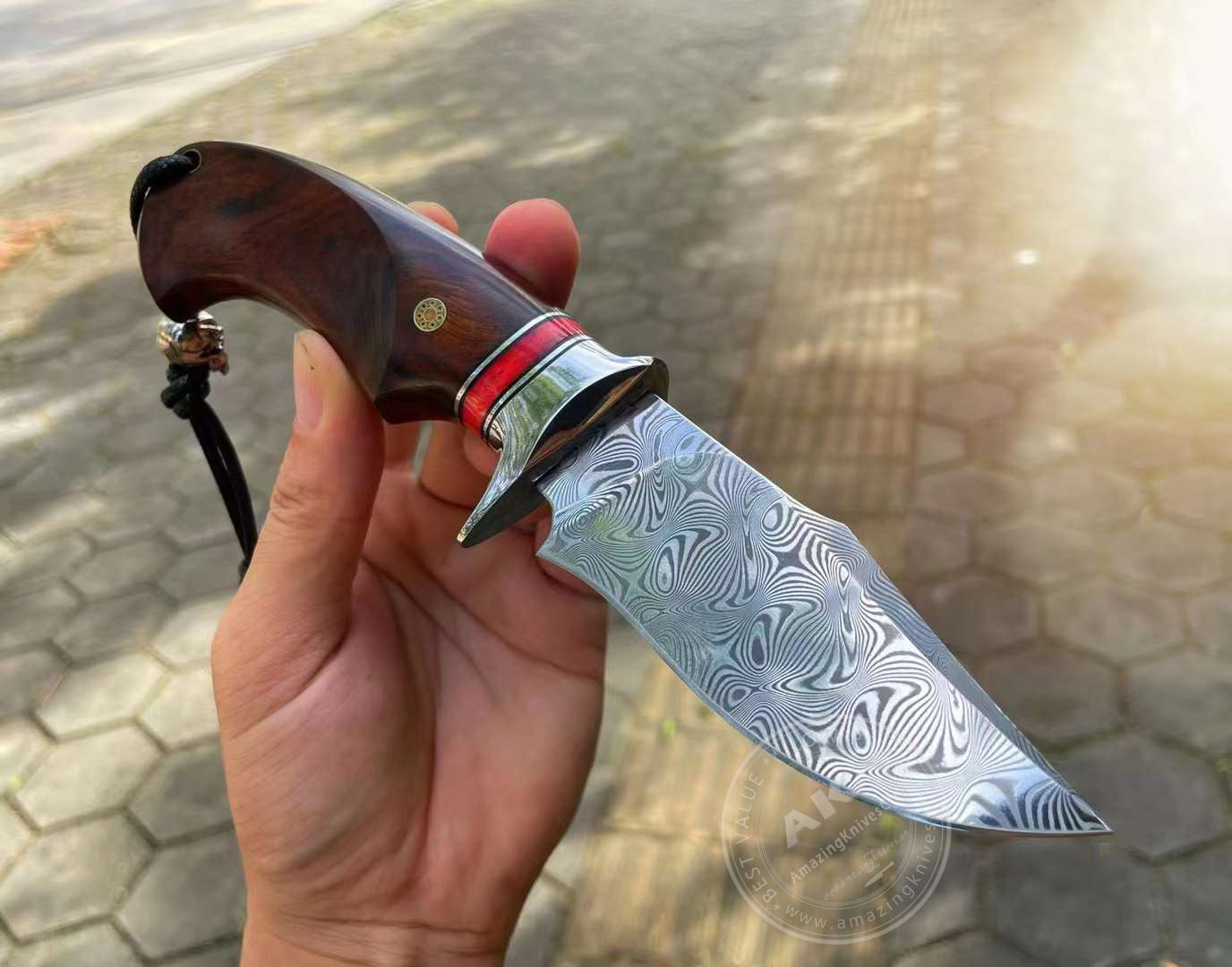 Japanese VG10 Damascus Steel Bowie Knife with Leather Sheath- AK-HT0493-R